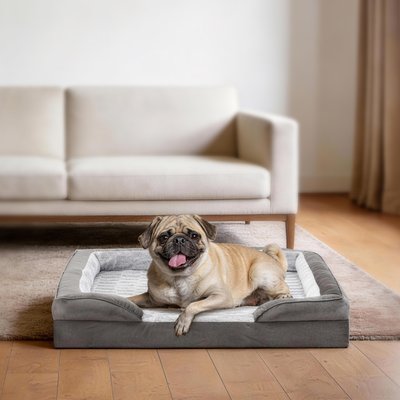 JOEJOY JOEJOY C-Shape Memory Foam Orthopedic Bolster Dog & Cat Bed, Gray, 28-in