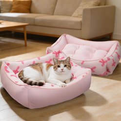 Mora Pets 2-in-1 All-Season Reversible Bolster Dog & Cat Bed, Pink, Small