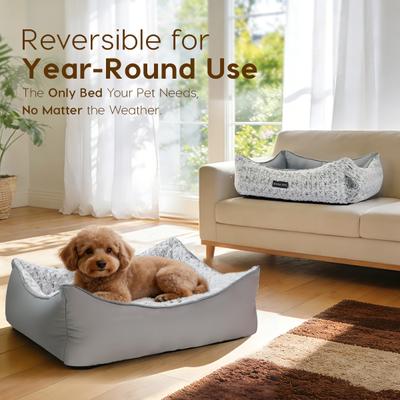 Show full view: Mora Pets 2-in-1 All-Season Reversible Bolster Dog & Cat Bed, Grey, Small slide 4 of 9
