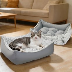 Mora Pets 2-in-1 All-Season Reversible Bolster Dog & Cat Bed, Grey, Small