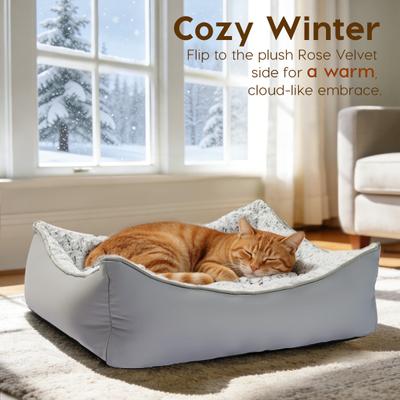 Show full view: Mora Pets 2-in-1 All-Season Reversible Bolster Dog & Cat Bed, Grey, Small slide 3 of 9
