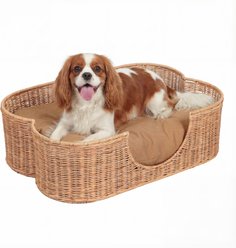THE LICKER STORE Scallop Tropical Handwoven Rattan Elevated Dog & Cat Sofa Bed, Light Brown, 27 x 18.25-in