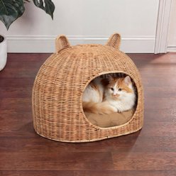 THE LICKER STORE Cat Ear Coastal Handwoven Rattan Elevated Dog & Cat Bed, Light Brown, 20 x 14.5-in slide 2 of 6