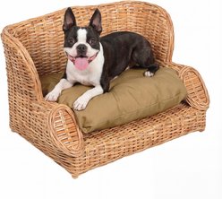 THE LICKER STORE Classic Mediterranean Handwoven Rattan Elevated Sofa Dog & Cat Daybed, Light Brown, 27.5 x 18-in