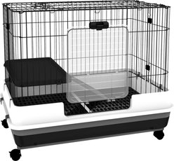PawHut 2-Level Small Animal Cage with Wheels, Removable Tray, Platform & Ramp, 32 x 20.75 x 26-in, Black