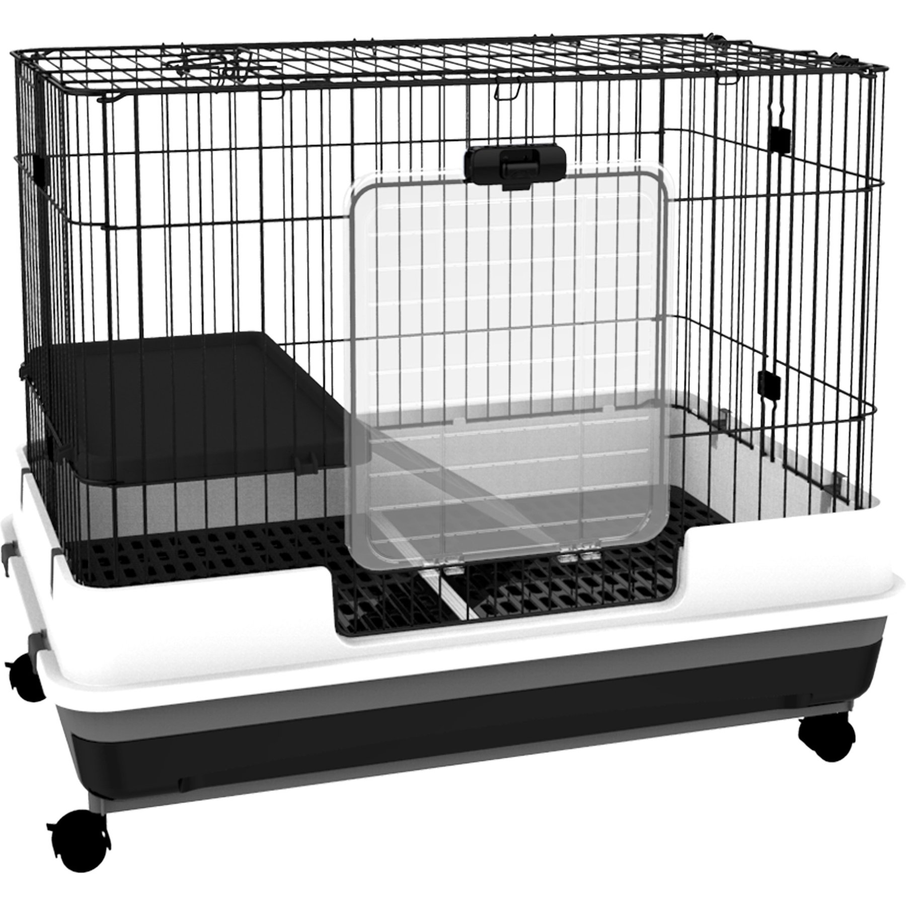 PawHut 2-Level Small Animal Cage with Wheels, Removable Tray, Platform & Ramp, 32 x 20.75 x 26-in, Black