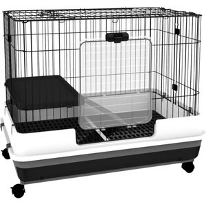 PawHut 2-Level Small Animal Cage with Wheels, Removable Tray, Platform & Ramp, 32 x 20.75 x 26-in, Black