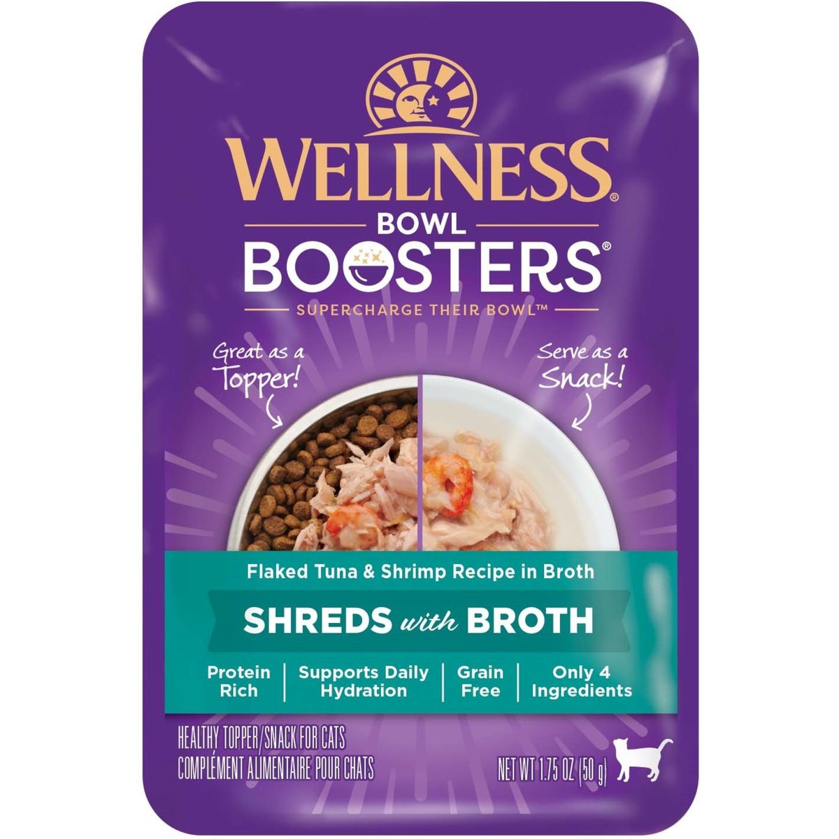 Wellness Bowl Boosters Flaked Tuna & Shrimp Wet Cat Topper, 1.75-oz pouch, case of 12