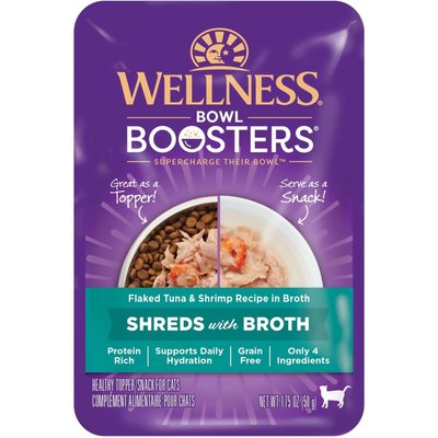 Wellness Wellness Bowl Boosters Flaked Tuna & Shrimp Wet Cat Topper, 1.75-oz pouch, case of 12