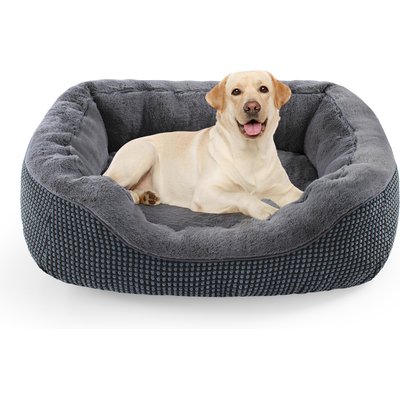 JOEJOY JOEJOY Square Washable Bolster Dog Bed, Gray, 35-in