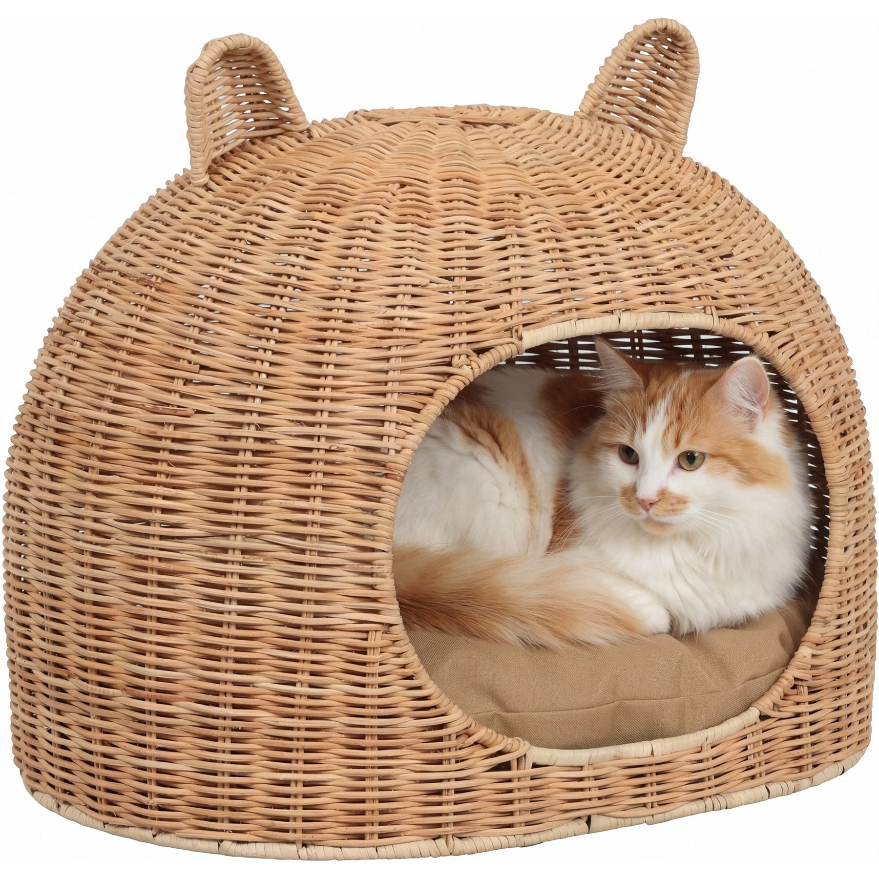 THE LICKER STORE Cat Ear Coastal Handwoven Rattan Elevated Dog & Cat Bed, Light Brown, 20 x 14.5-in