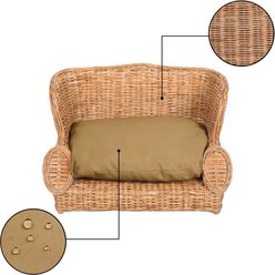 THE LICKER STORE Classic Mediterranean Handwoven Rattan Elevated Sofa Dog & Cat Daybed, Light Brown, 27.5 x 18-in slide 2 of 7
