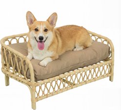 THE LICKER STORE Bohemian Handwoven Rattan Elevated Dog & Cat Sofa Daybed, Light Brown, 27.5 x 17-in