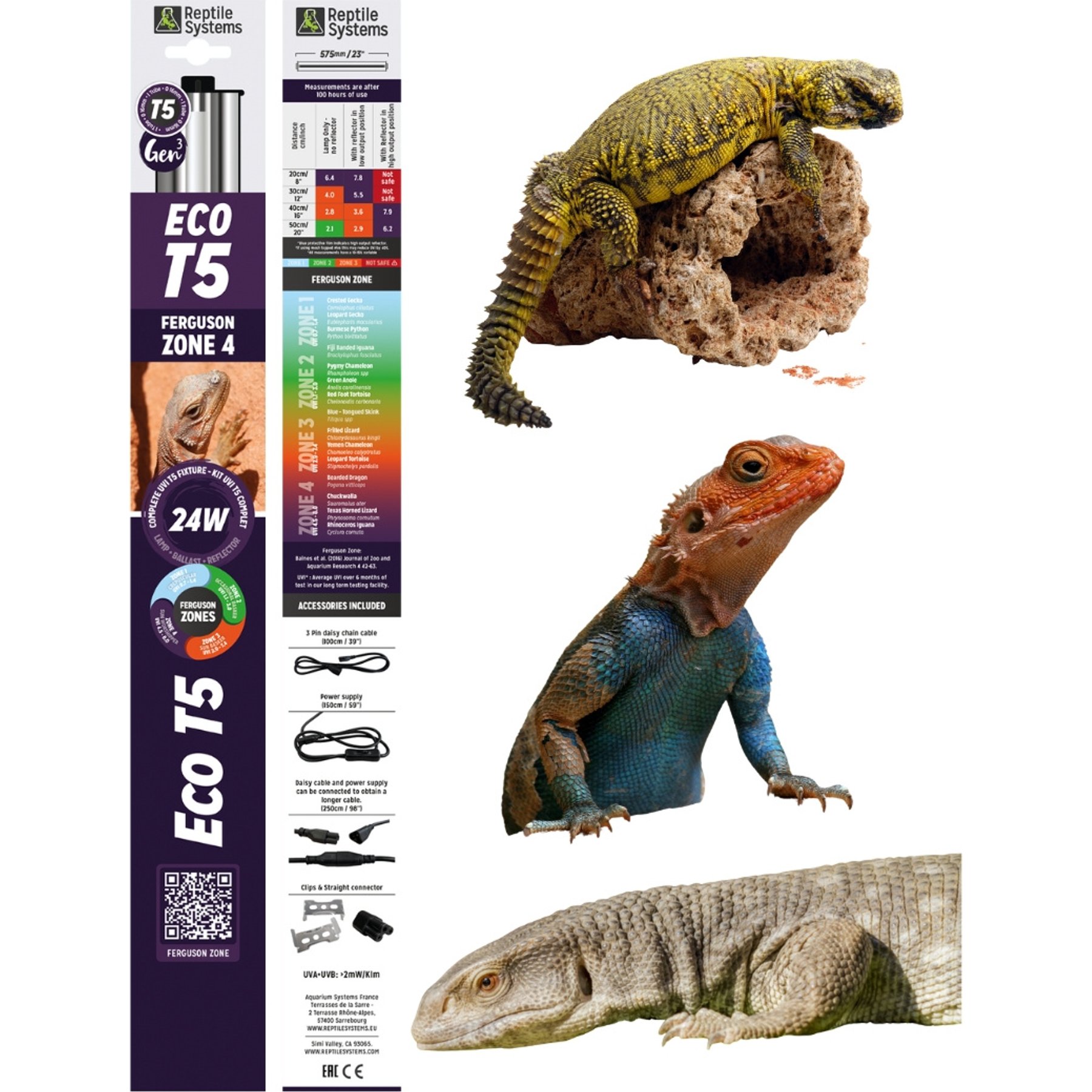 Reptile Systems Eco T5 Unit Zone 4 Fluorescent 24-watt Wall External Mount Reptile Light Fixture, 24-in