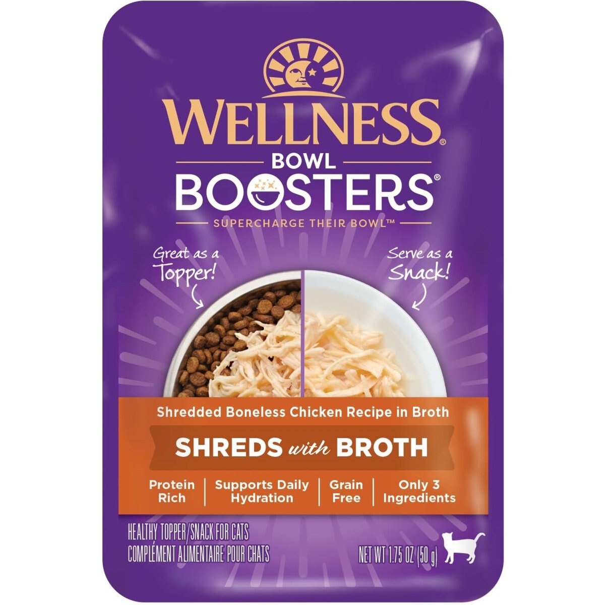 Wellness Bowl Boosters Shredded Chicken Wet Cat Topper, 1.75-oz pouch, case of 12