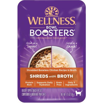 Wellness Wellness Bowl Boosters Shredded Chicken Wet Cat Topper, 1.75-oz pouch, case of 12