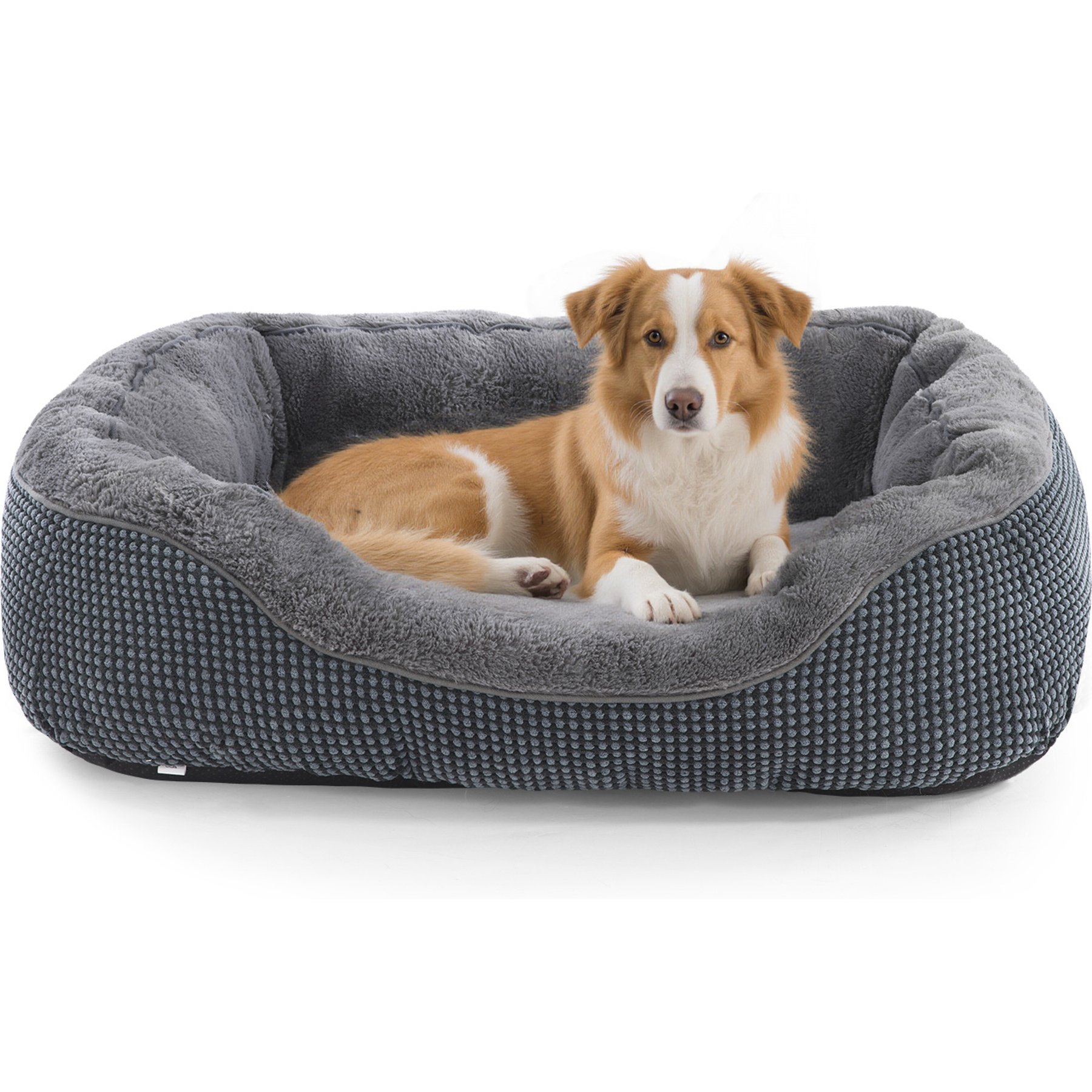 JOEJOY Square Washable Bolster Dog Bed, Gray, 30-in