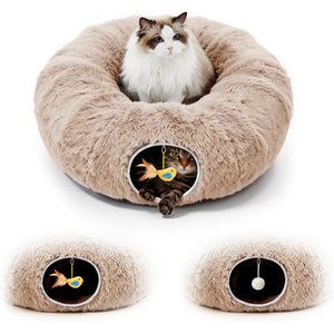 Potaroma Multifunctional Interactive Soft Plush Peekaboo Cat Cave Donut Tunnel Toy with Climbing Holes, Ash Grey