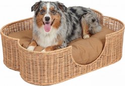 THE LICKER STORE Scallop Tropical Handwoven Rattan Elevated Dog & Cat Sofa Bed, Light Brown, 31 x 20-in