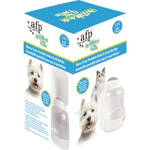 allforpaws Lifestyle Mess Free Portable Drink & Food Dog Bottle, White, 9.1 x 4.9 x 4.9-in