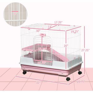 PawHut 2-Level Small Animal Cage with Wheels, Removable Tray, Platform & Ramp, 32 x 20.75 x 26-in, Pink