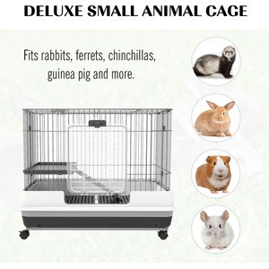 PawHut 2-Level Small Animal Cage with Wheels, Removable Tray, Platform & Ramp, 32 x 20.75 x 26-in, Black