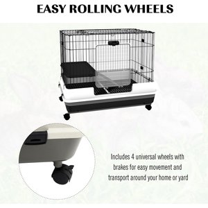PawHut 2-Level Small Animal Cage with Wheels, Removable Tray, Platform & Ramp, 32 x 20.75 x 26-in, Black
