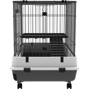 PawHut 2-Level Small Animal Cage with Wheels, Removable Tray, Platform & Ramp, 32 x 20.75 x 26-in, Black