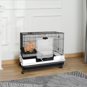 PawHut 2-Level Small Animal Cage with Wheels, Removable Tray, Platform & Ramp, 32 x 20.75 x 26-in, Black