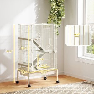 PawHut 4-Levels 47-in Large Rolling Metal 3 Ramps, Water Bottle & Food Dish Small Animal Cage with Tray, Beige, 27.2 x 17.3 x 47.2-in