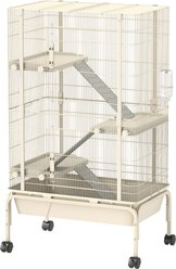 PawHut 4-Levels 47-in Large Rolling Metal 3 Ramps, Water Bottle & Food Dish Small Animal Cage with Tray, Beige, 27.2 x 17.3 x 47.2-in