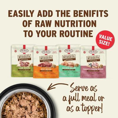 Show full view: Primal Turkey & Sardine Formula Nuggets Grain-Free Raw Freeze-Dried Dog Food, 30-oz bag slide 9 of 10