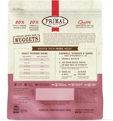 Show full view: Primal Turkey & Sardine Formula Nuggets Grain-Free Raw Freeze-Dried Dog Food, 30-oz bag slide 3 of 10