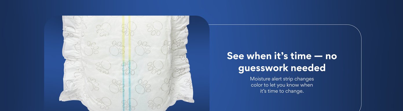 See when it’s time, No guesswork needed Moisture alert strip changes color to let you know when it’s time to change