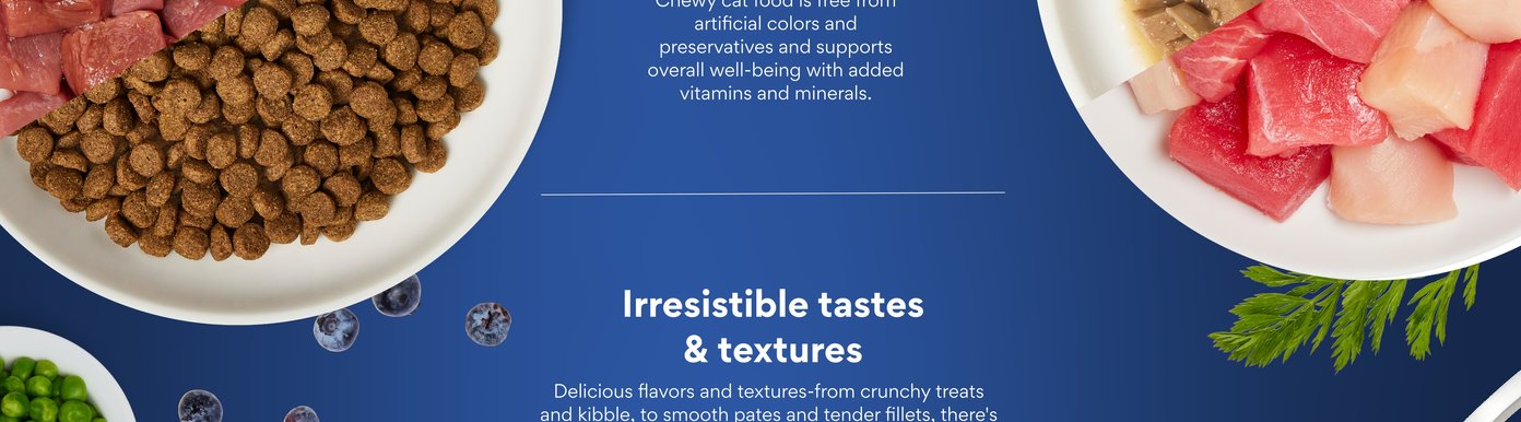 Health benefits Chewy cat food is free from artificial colors and preservatives and supports overall well-being with added vitamins and minerals