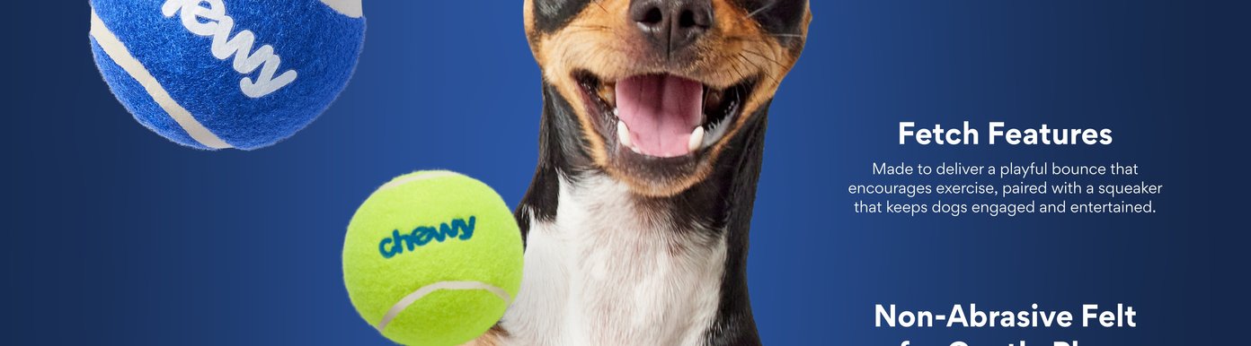Fetch Features Made to deliver a playful bounce that encourages exercise, paired with a squeaker that keeps dogs engaged and entertained. Non-Abrasive Felt for Gentle Play Made with non-abrasive felt that’s gentle on dogs’ teeth and gums during play.