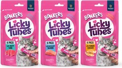 Bonkers Mixx Tender Chicken Flavor Grain-Free Lickable Treats, 0.4-oz pouch, 4 count + Salmon Grain-Free Lickable Treats, 0.4-oz pouch, 4 count + Tuna Grain-Free Lickable Cat Treats, 1.94-oz bag, 4 count