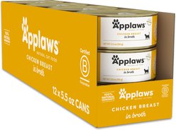 Applaws Natural Chicken Breast in Broth Canned Wet Cat Food, 5.5-oz, case of 12
