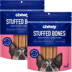 Chewy Made Large Stuffed Bone Treats Meaty Middle Made with real Bacon (FORMERLY TRUE ACRE FOODS), 12-count bundle