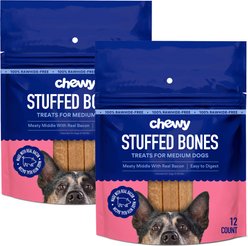 Chewy Made Medium Stuffed Bone Treats Meaty Middle Made with real Bacon (FORMERLY TRUE ACRE FOODS), 24-count bundle