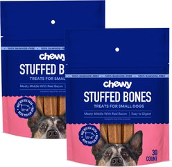 Chewy Made Small Stuffed Bone Treats Meaty Middle Made with real Bacon (FORMERLY TRUE ACRE FOODS), 60-count bundle