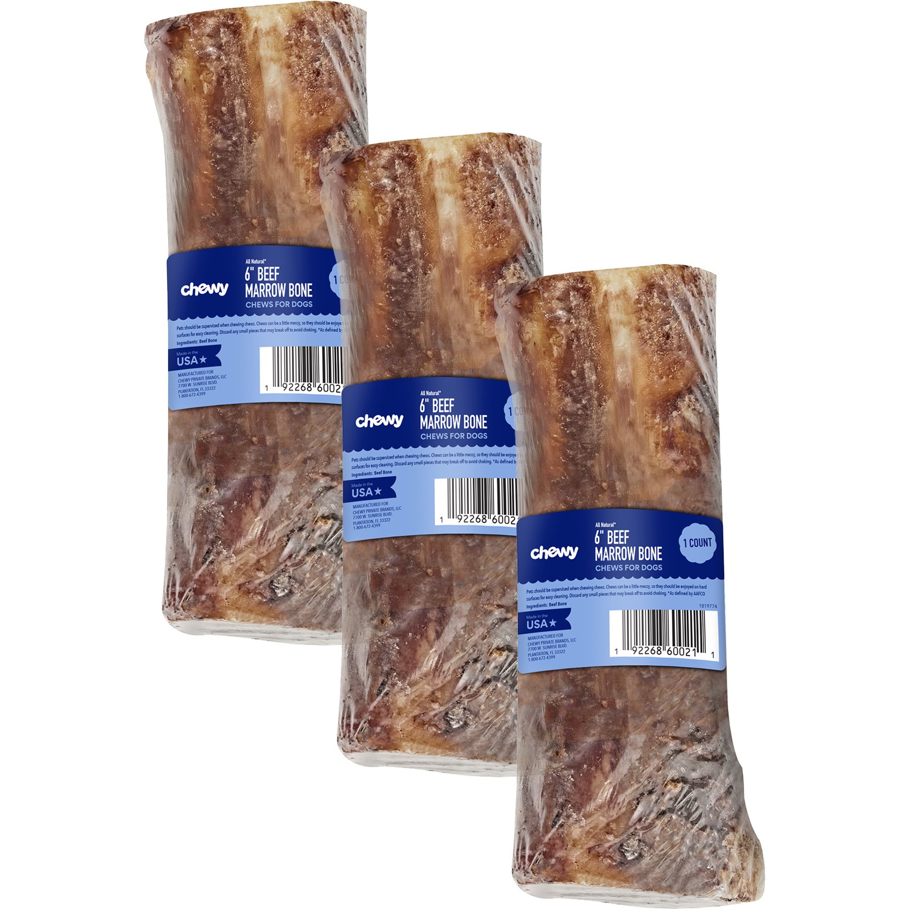Chewy Made Roasted Marrow Bone 6" Dog Treat (FORMERLY BONES & CHEWS), 3 count bundle