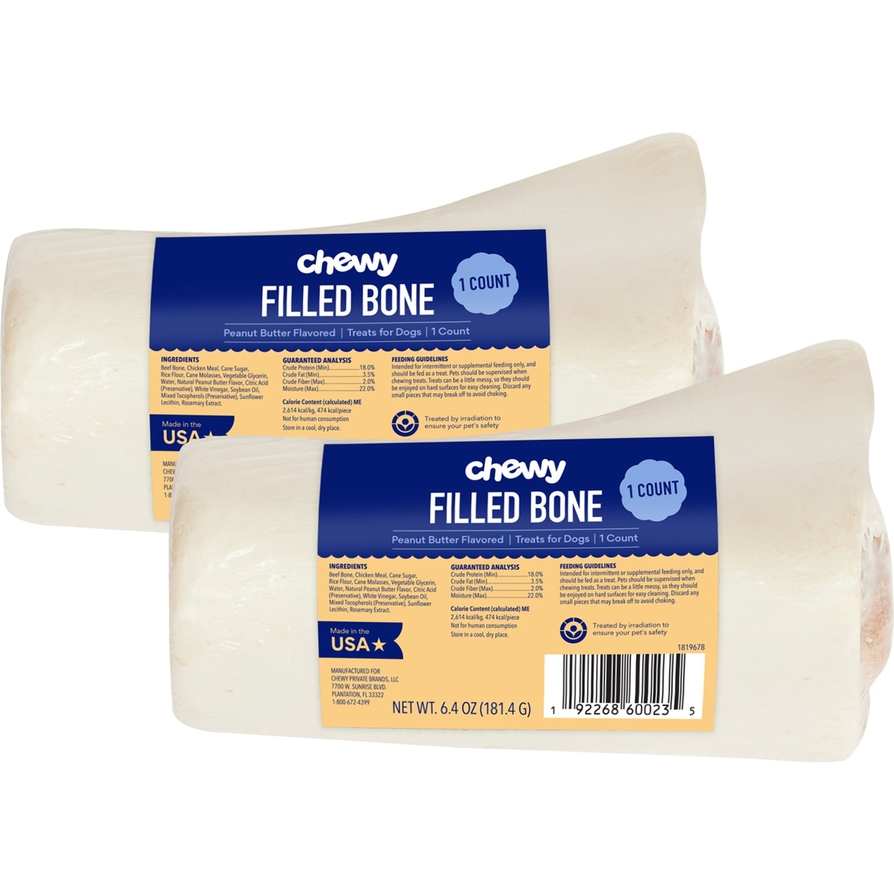 Chewy Made Peanut Butter Flavored Filled Bone Dog Treats (FORMERLY BONES & CHEWS), 2 count bundle