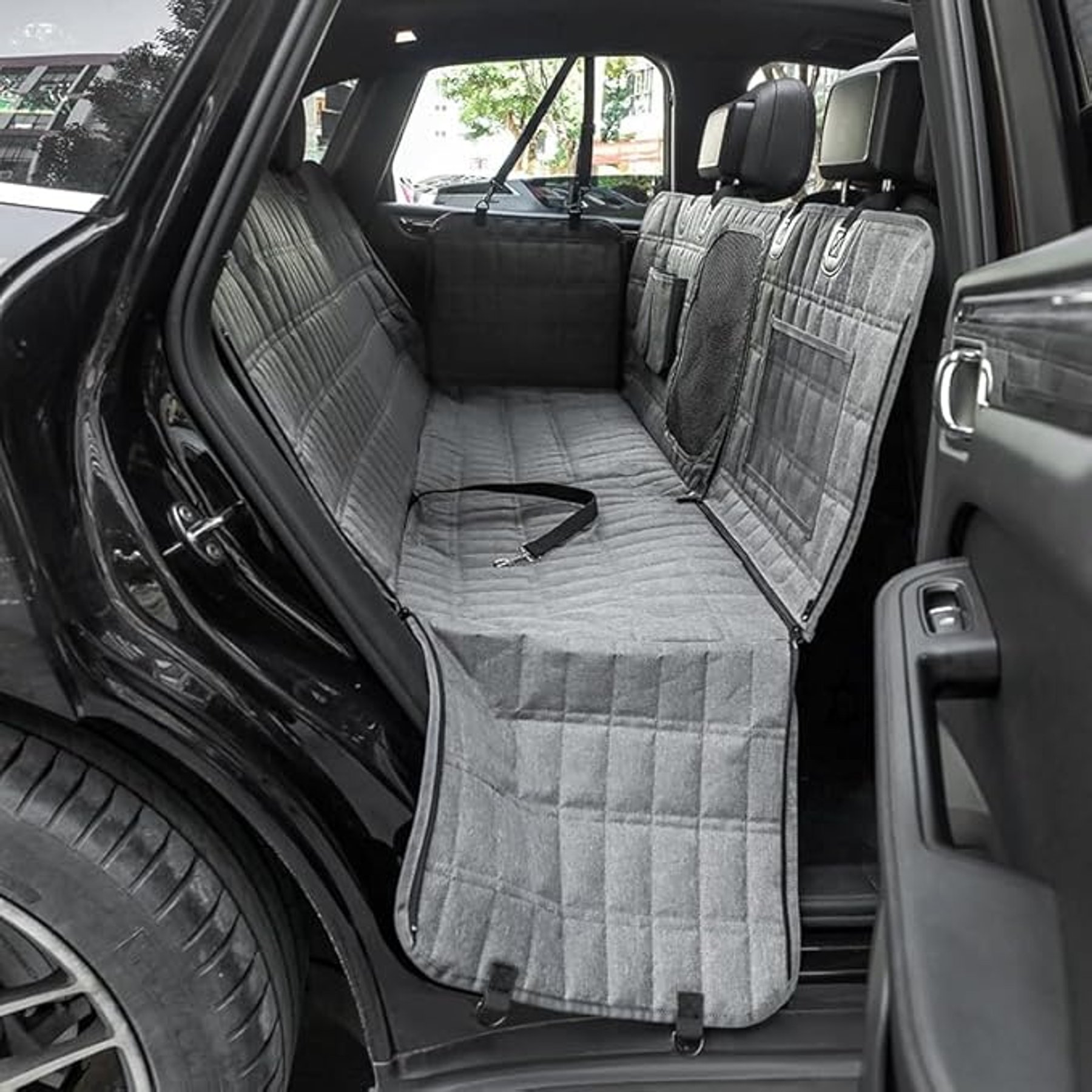 NonoPets Universal Waterproof Rear Bench Travel Mat with Mesh Viewing Window Dog & Cat Car Seat Cover, Grey
