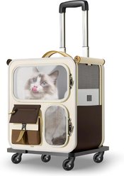 NonoPets Professional Convertible Rolling Travel Cabin & Multi-Functional Canvas Backpack Trolley Dog & Cat Carrier, Brown