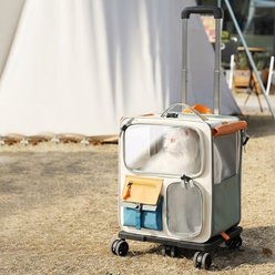 NonoPets Professional Convertible Rolling Travel Cabin & Multi-Functional Canvas Backpack Trolley Dog & Cat Carrier, White