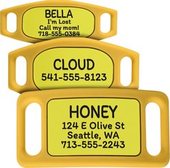GoTags Personalized Engraved Silicone Slide On No Noise Dog & Cat ID Tag, Gold, Large