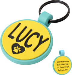GoTags Round Shaped Personalized Engraved Silicone No Noise Dog & Cat ID Tag, Tropical