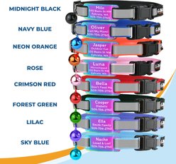 GoTags Personalized Reflective Breakaway Cat Collar with Engraved Nameplate Tag, Safety Release Buckle & Bell, 8 to 12-in neck, 1/2-in wide, Lilac/Multicolor slide 2 of 7