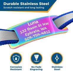 GoTags Personalized Reflective Breakaway Cat Collar with Engraved Nameplate Tag, Safety Release Buckle & Bell, 8 to 12-in neck, 1/2-in wide, Sky Blue/Multicolor slide 2 of 7